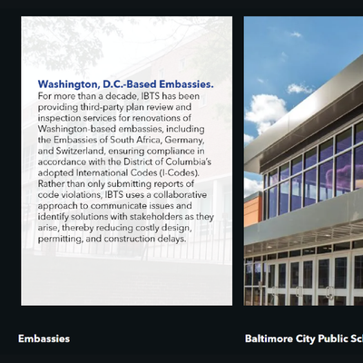 Washington, D.C. embassy text beside a modern building photo under a blue sky