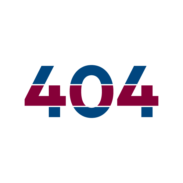 Stylized blue and maroon “404” error text on a white background