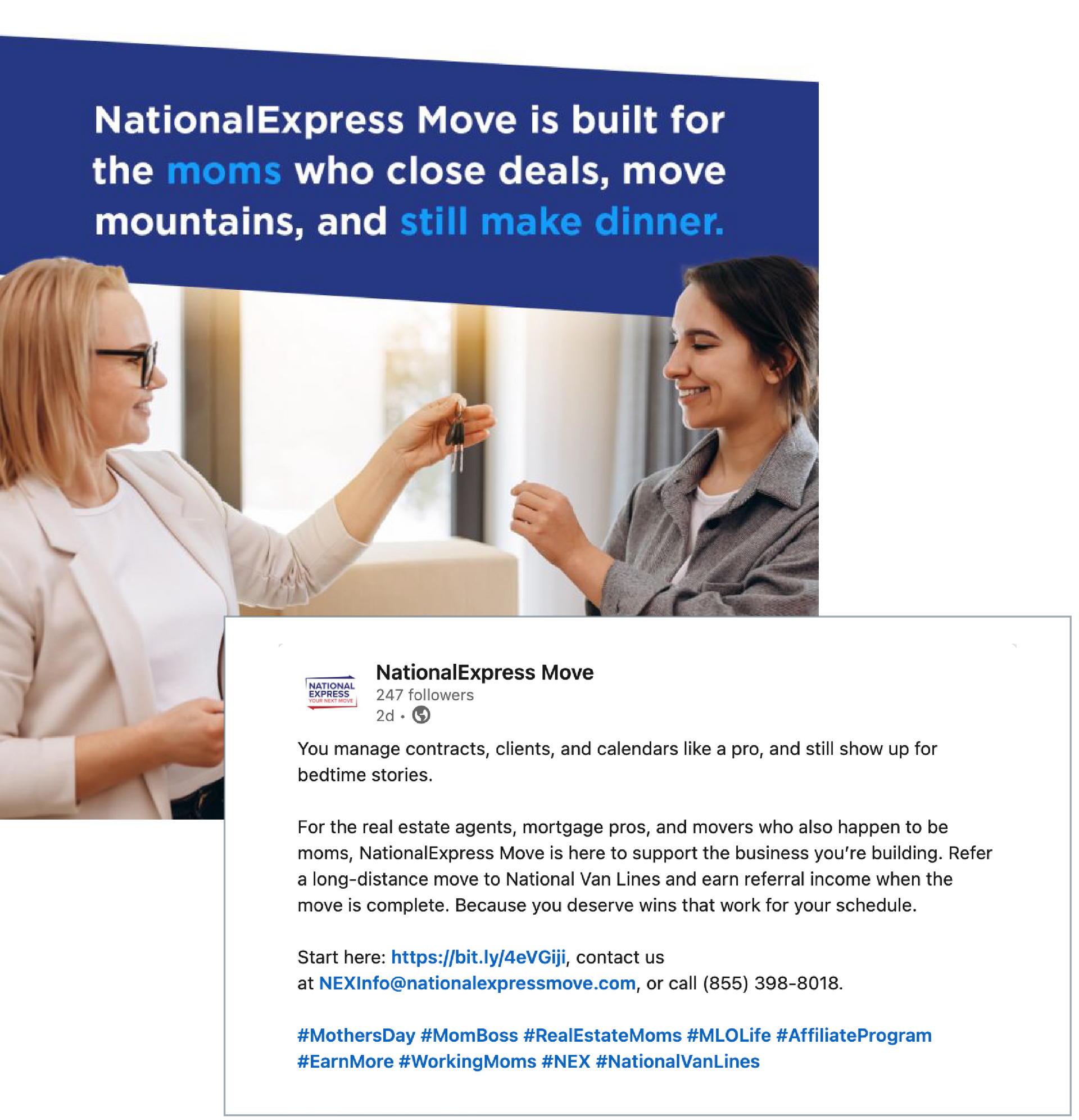 NationalExpress Move ad with two women in a bright home, one handing over keys, promoting moving services
