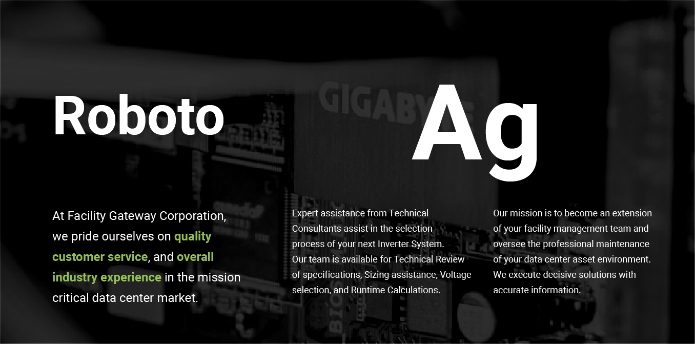 Roboto typography poster with large white “Roboto” and “Ag” over a dark background