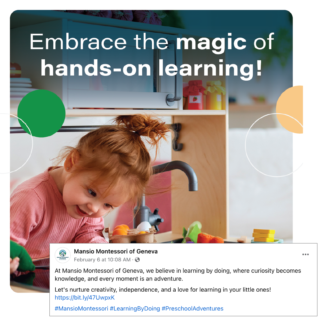 Child painting at a sink with the text “Embrace the magic of hands-on learning!”