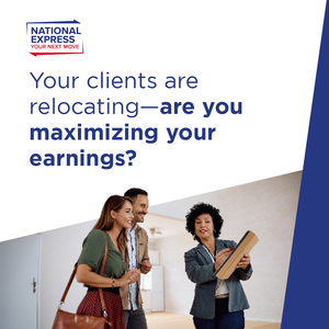 National Express ad with text: “Your clients are relocating—are you maximizing your earnings?” and two people moving boxes