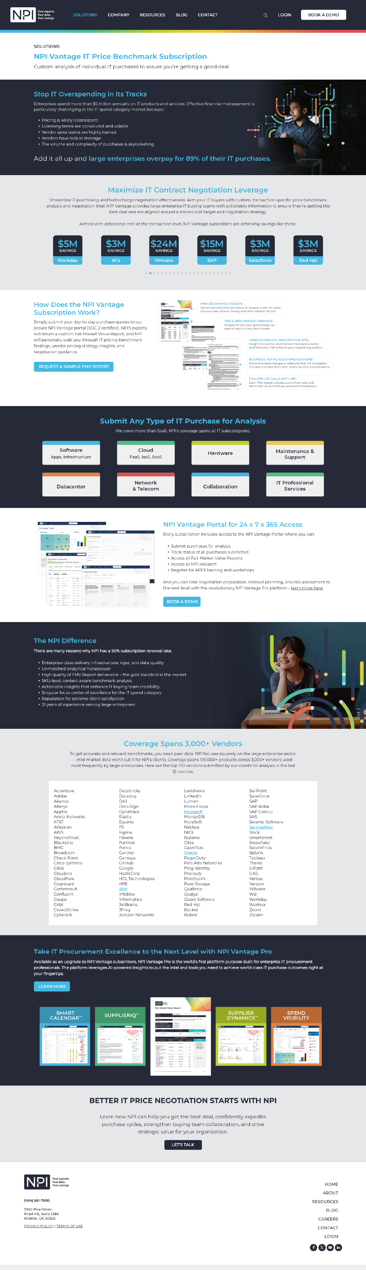 Multi-section software website with dark hero banner, feature icons, pricing cards, and dashboard screenshots
