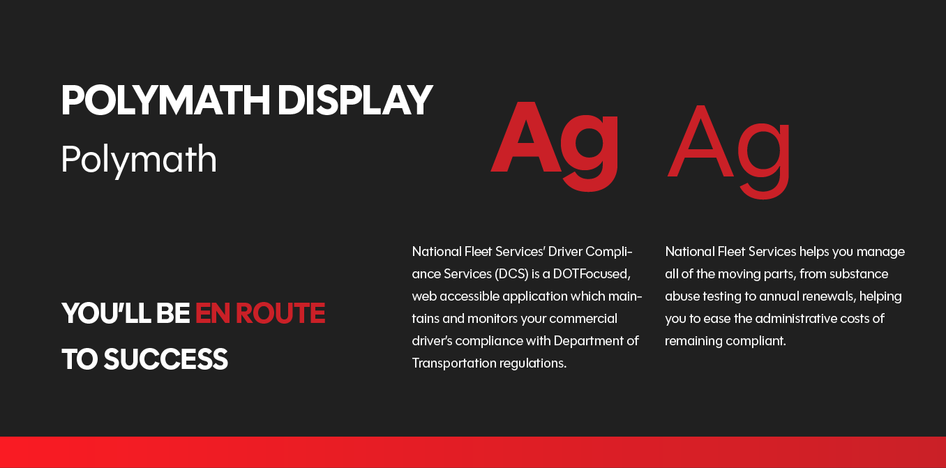 Black slide titled “Polymath Display” with red “Ag Ag” text and a “You’ll be en route to success” slogan