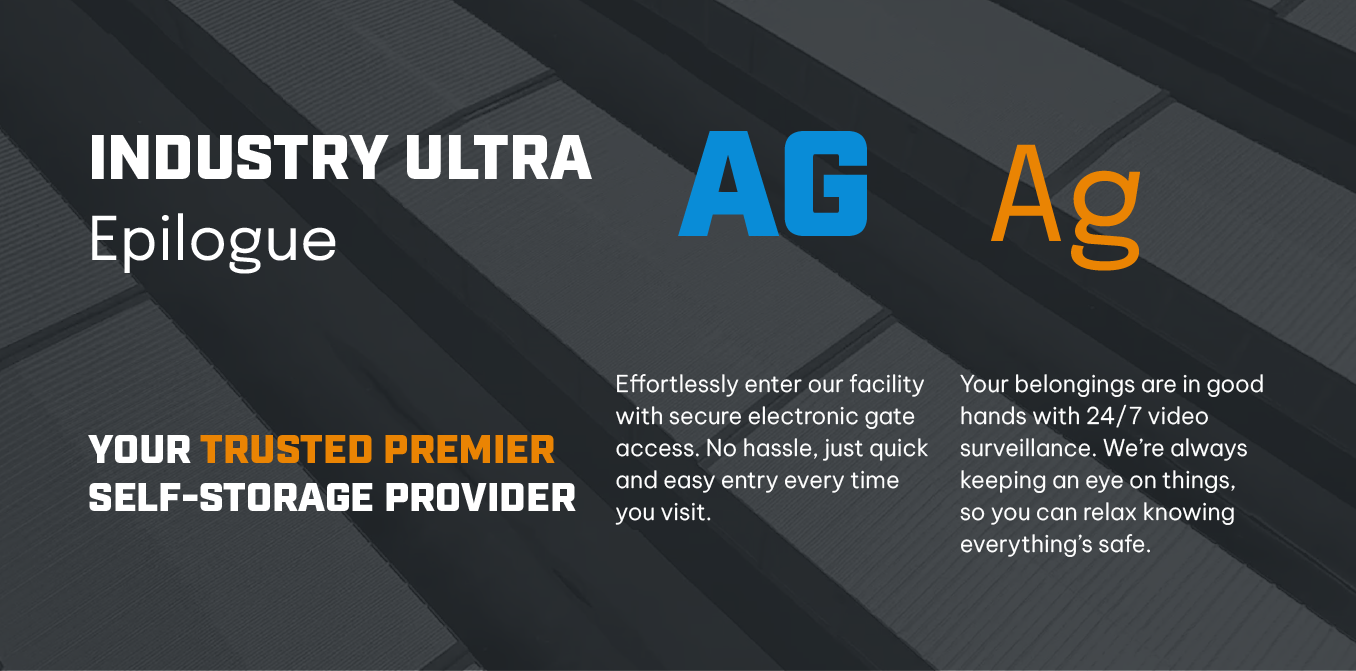 Industry Ultra Epilogue promo banner with blue and orange AG logo and “self-storage provider” text