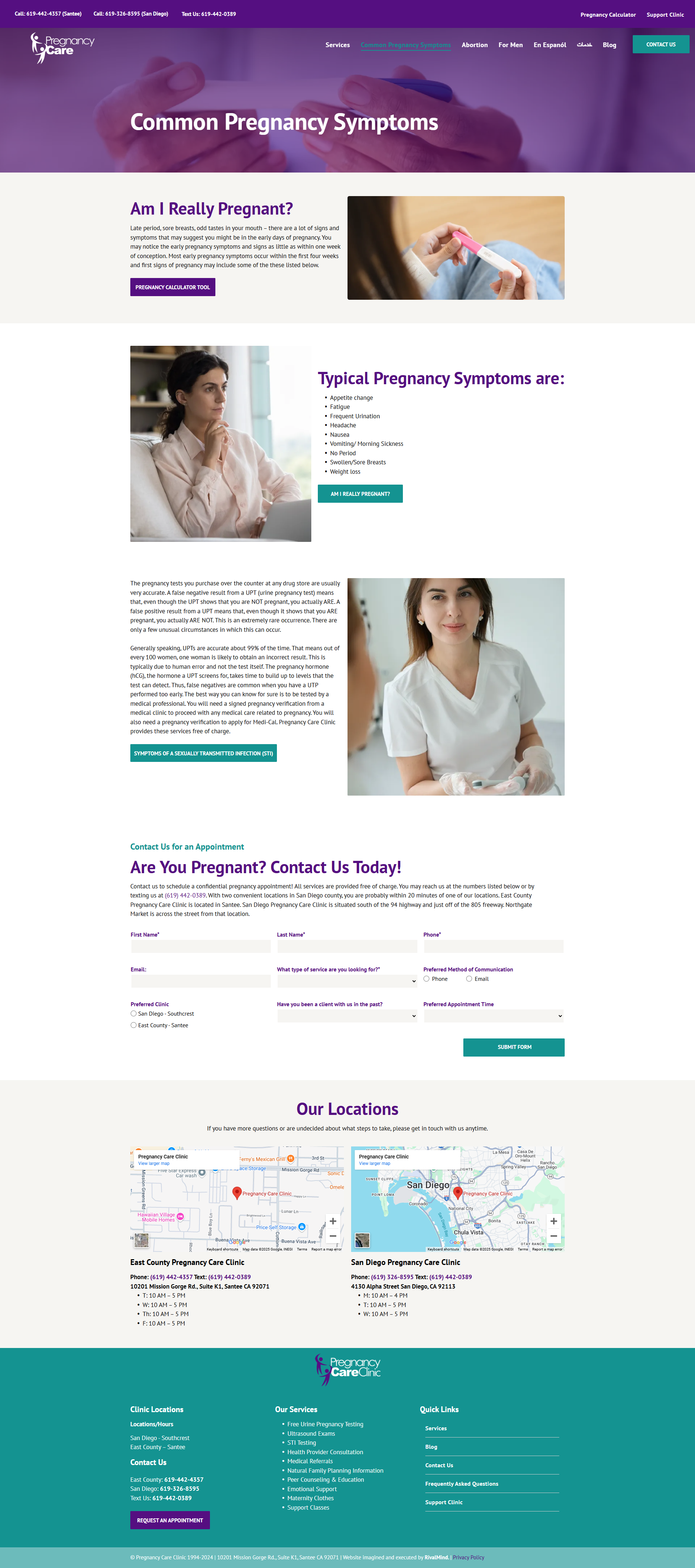 Healthcare website homepage with purple header, doctor photos, and teal footer sections