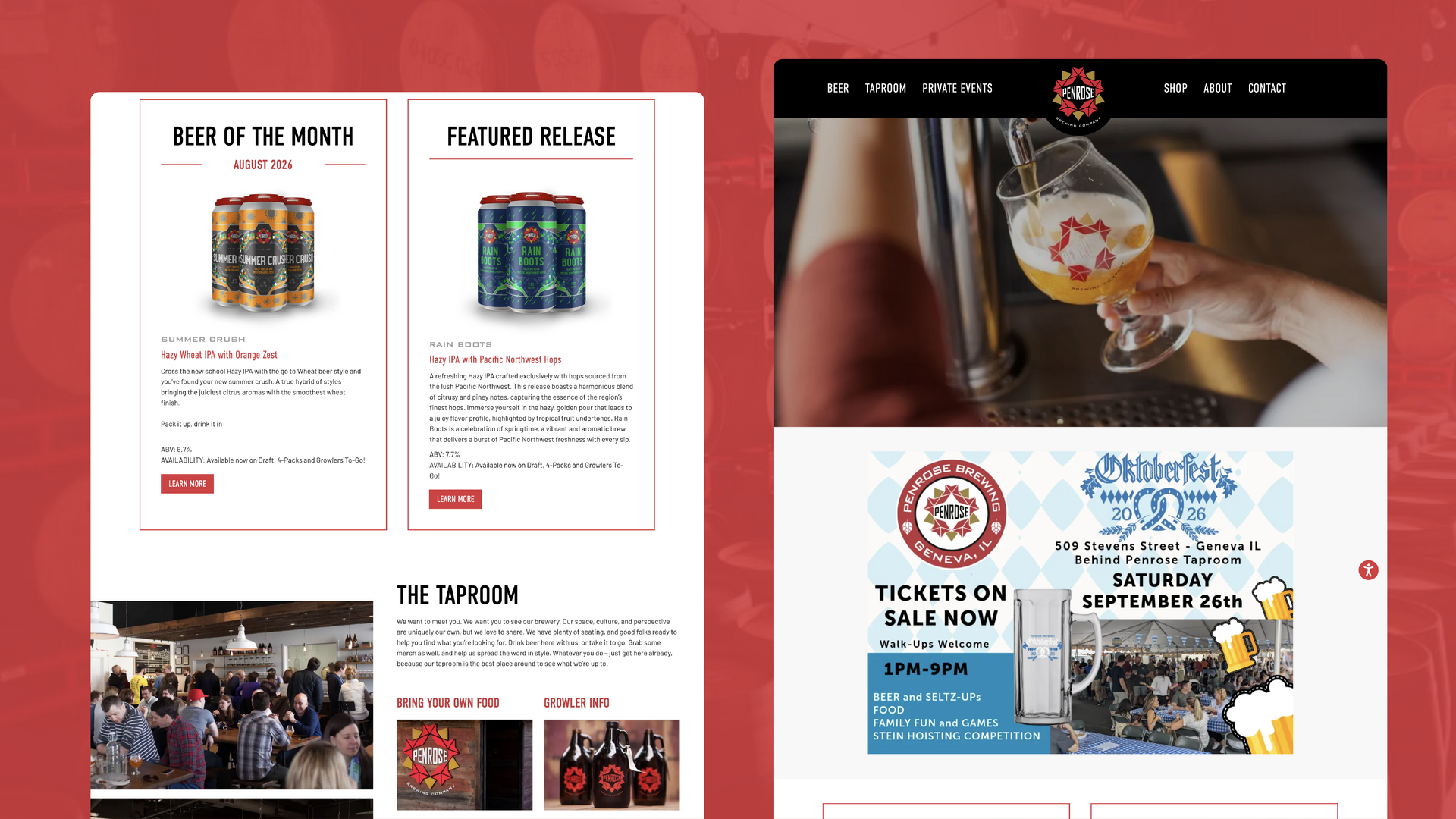 Two dark-themed website homepage mockups side by side with house photos and content cards