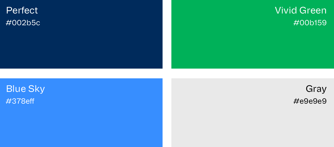 Four labeled color swatches: dark blue, green, bright blue, and light gray.