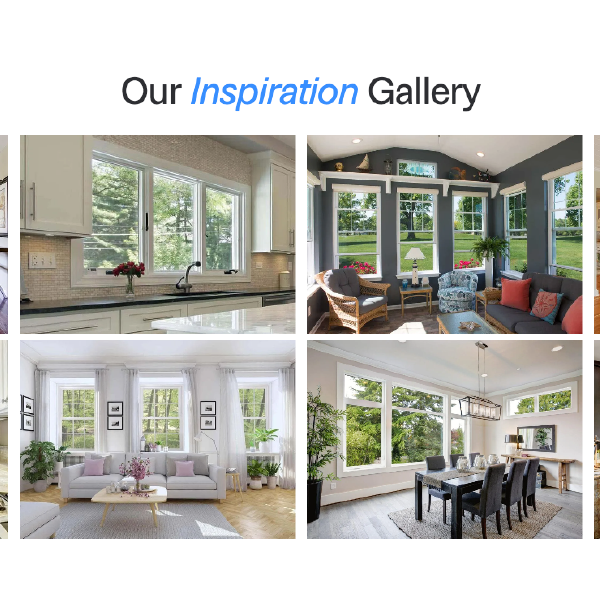 Four modern sunlit living rooms and dining spaces in a home inspiration gallery collage