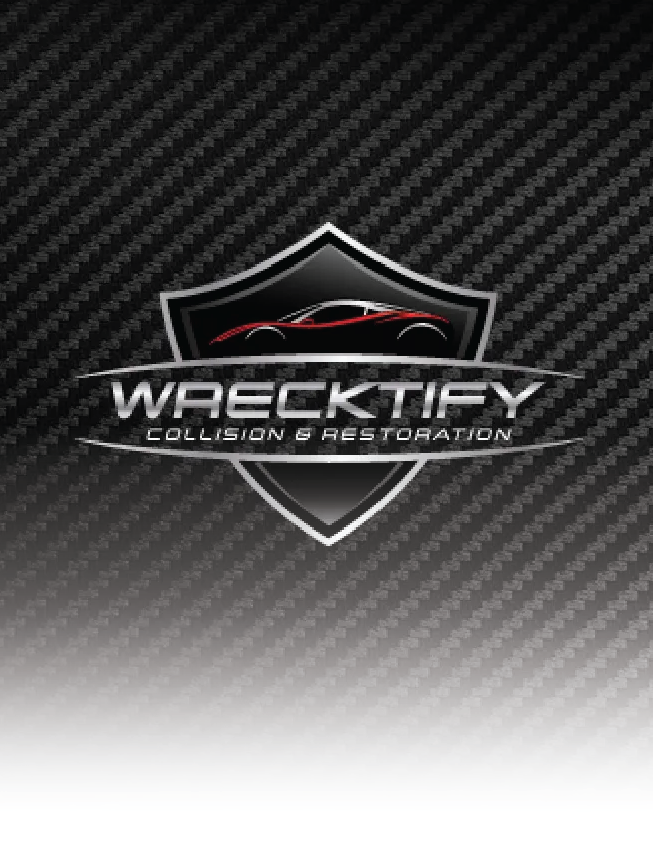 WRECKTIFY Collision & Restoration logo on a dark carbon-fiber background