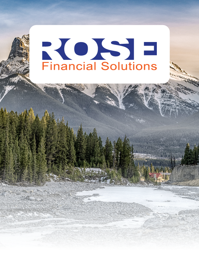ROSE Financial Solutions logo over snowy mountain and forest landscape