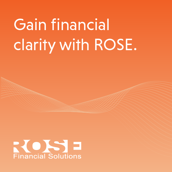 Orange ROSE Financial Solutions ad reading “Gain financial clarity with ROSE.”