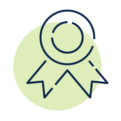 Abstract navy award ribbon icon over a pale green circle background