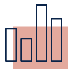 Four outlined navy bars on a pink background, with varying heights like a bar chart