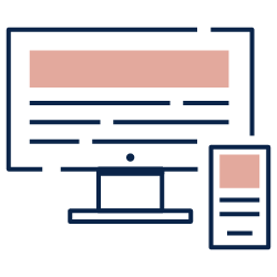 Stylized desktop and mobile website mockup in navy and pink