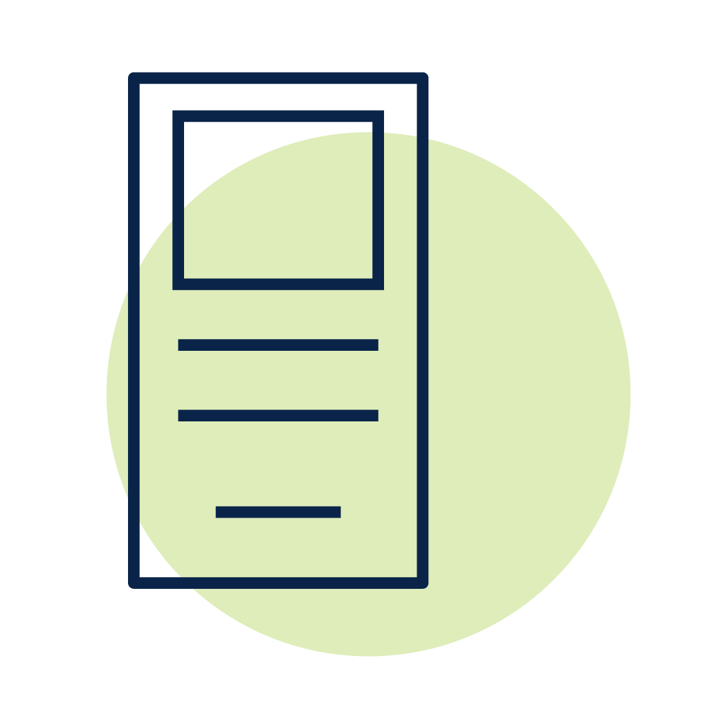 Minimal document icon with navy outline on a pale green circle background