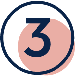 Blue number 3 inside a dark blue circle with a peach semicircle background
