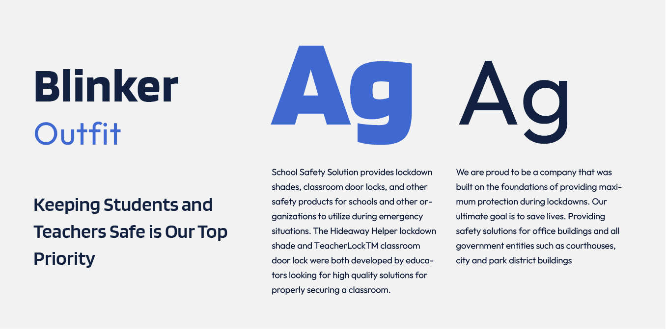 Blue and gray infographic titled “Blinker Outfit” with “Ag” typography and small text columns.