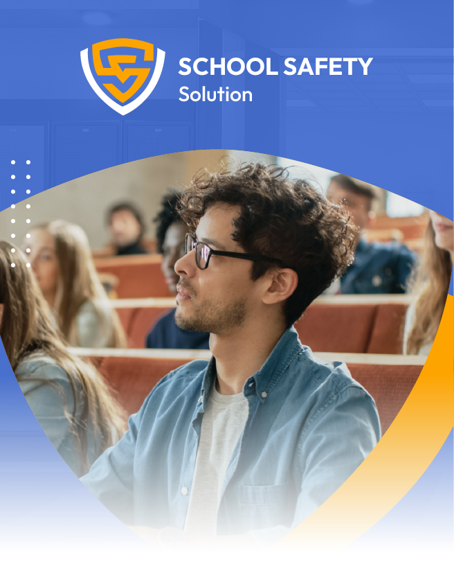 School Safety Solution banner with logo over a classroom scene of students seated in lecture hall