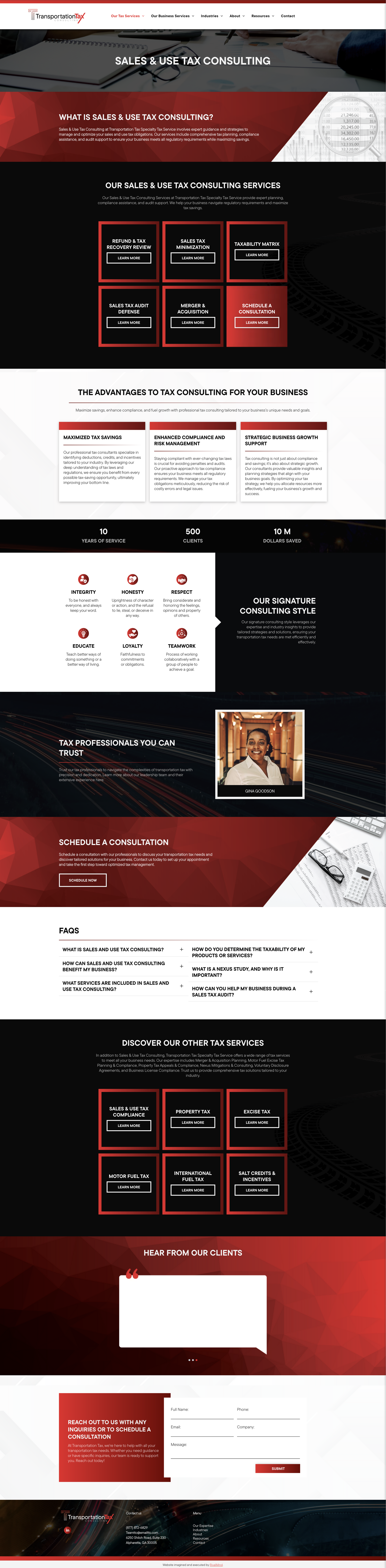 A collage of red, black, and white website mockups showing dashboard layouts and product pages