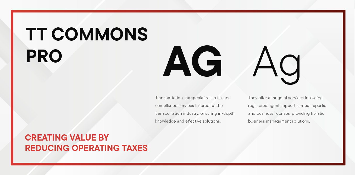 TT Commons Pro and AG typeface comparison poster with black text on white background and red border