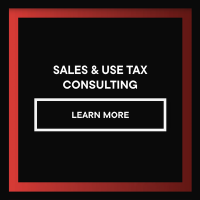 Sales & use tax consulting ad with a Learn More button on black background and red border