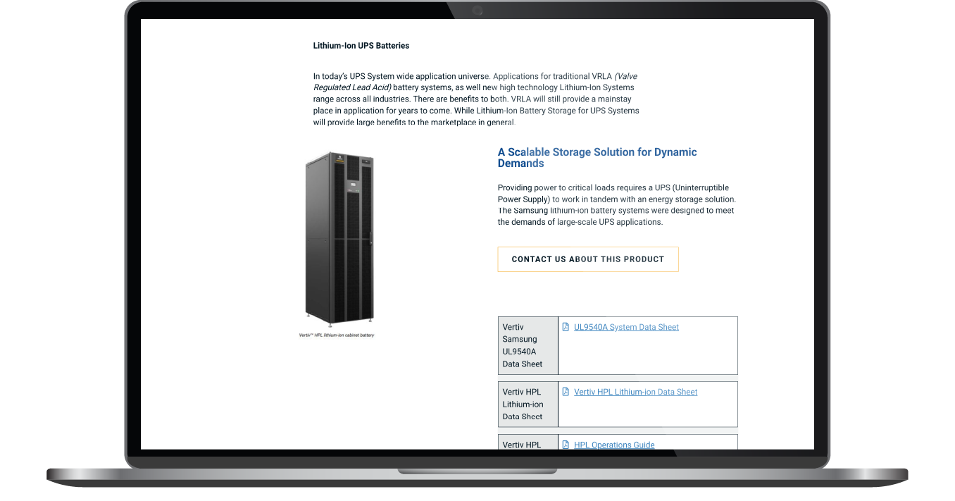 Laptop screen showing a product webpage with a black desktop computer tower and pricing details