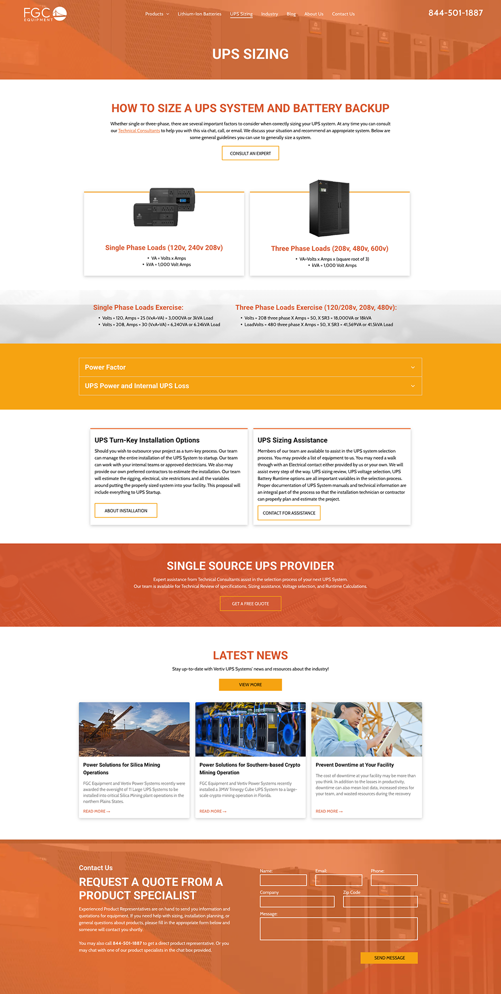 Orange-themed website homepage with product panels, feature boxes, and a photo gallery section