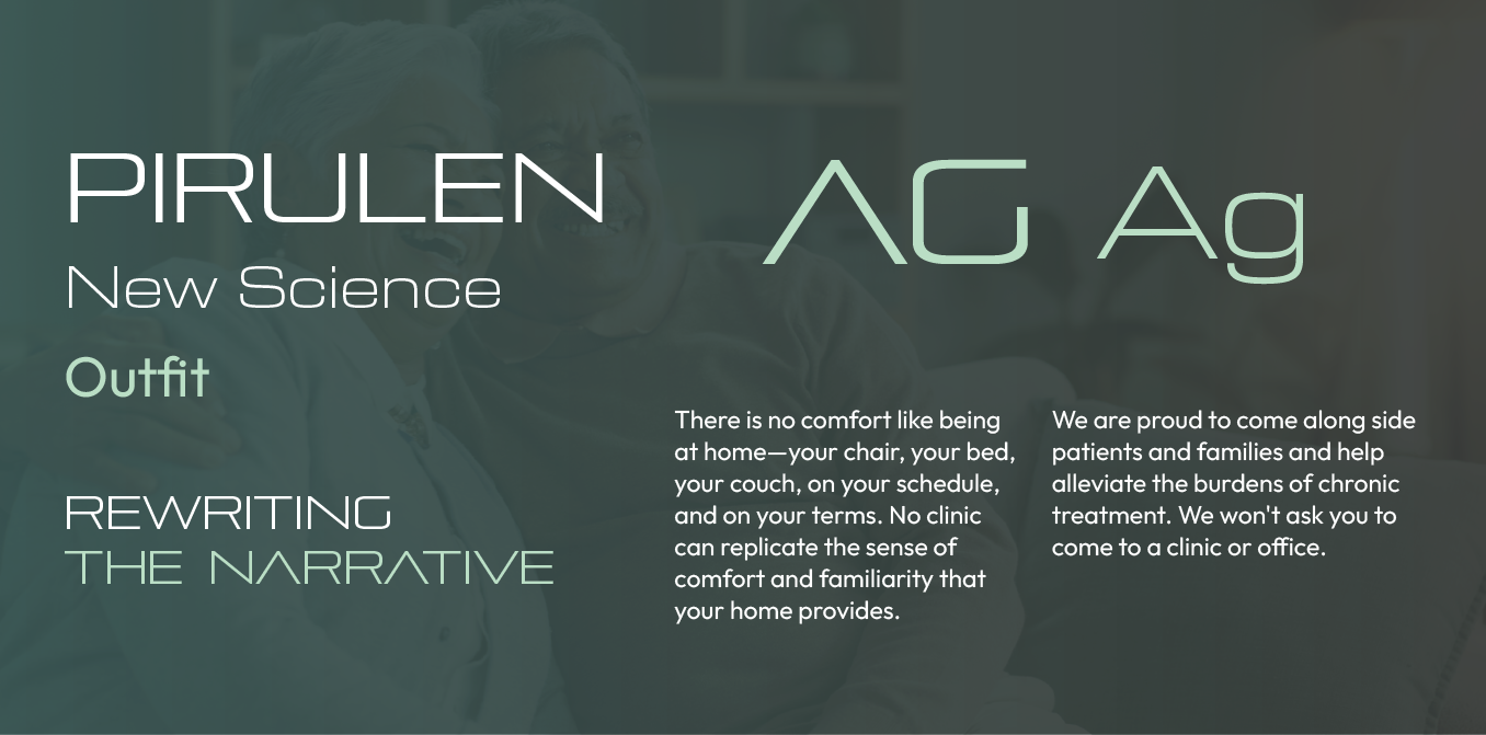 Dark teal graphic with “PIRULEN,” “AG Ag,” and small white text blocks, styled like a retro poster