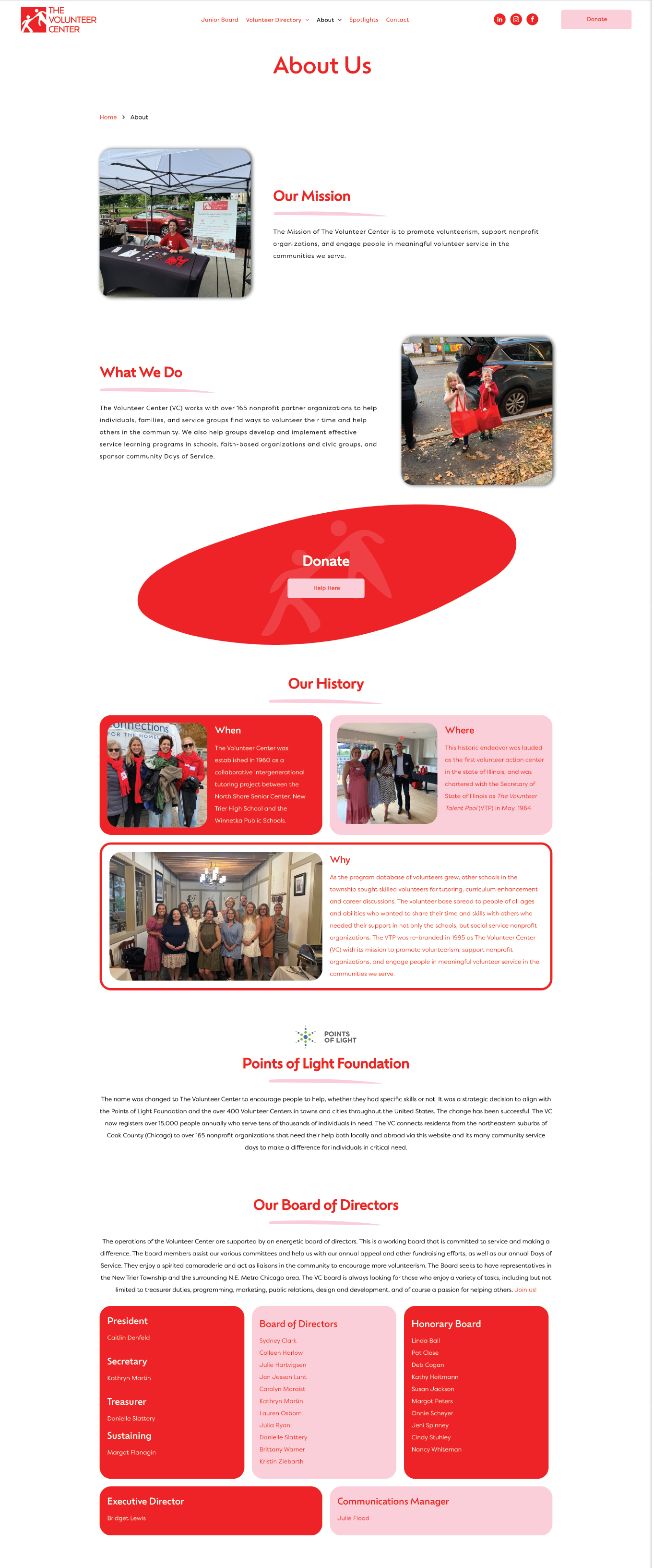 Red-and-white event flyer with photos, text blocks, and a central red graphic on a white background