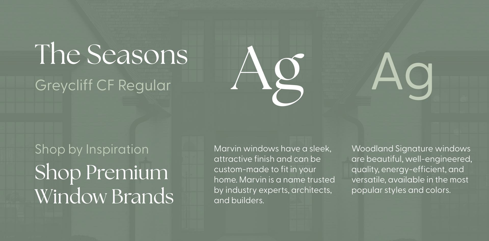 Website banner for The Seasons and Graycliff GR Regular, promoting premium shop window brands with Ag logos