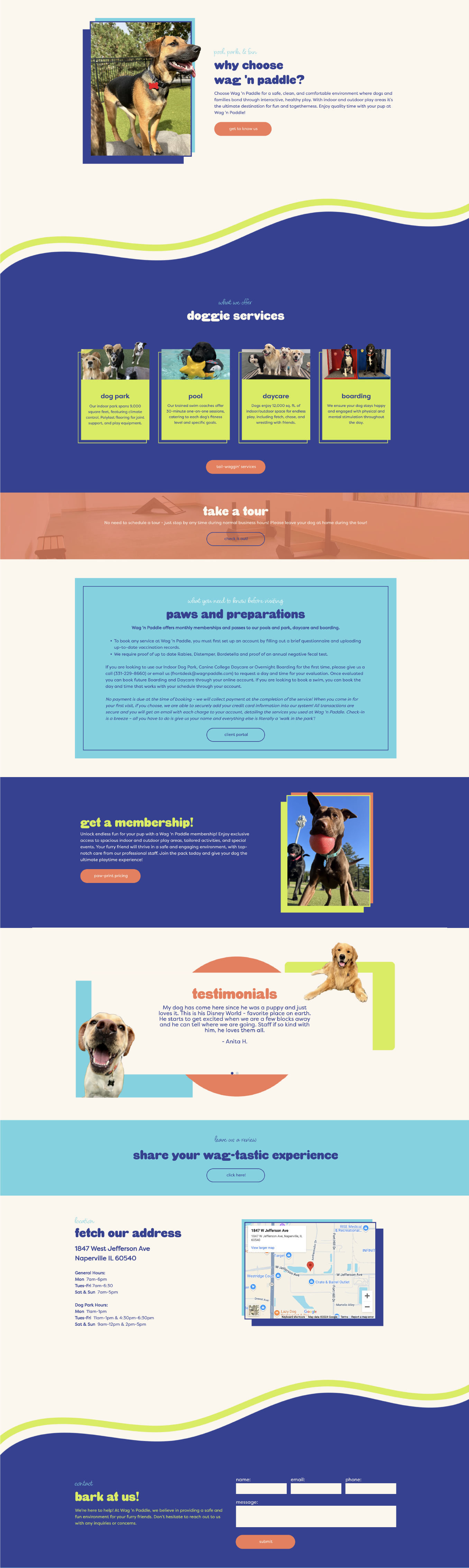 Tall mobile webpage mockup with blue and white sections, promotional cards, and a login form near the bottom