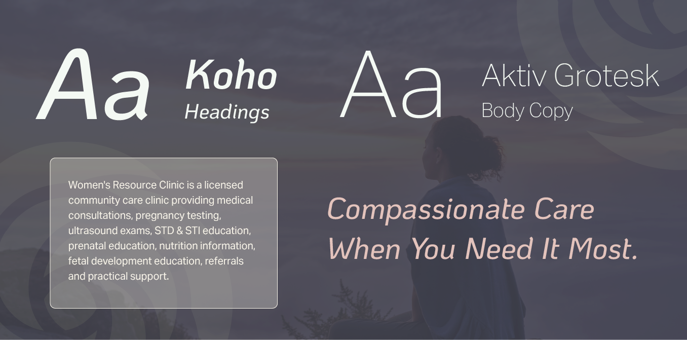 Dark gray design board with white typography and the phrase “Compassionate Care When You Need It Most.”