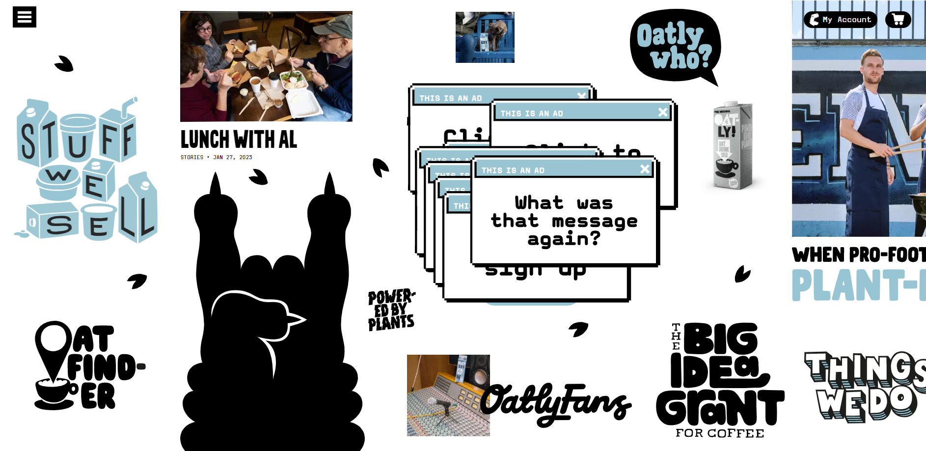 Collage of “Stuff I Say” quotes with cartoon silhouettes, doodles, and pop-culture labels on a white background