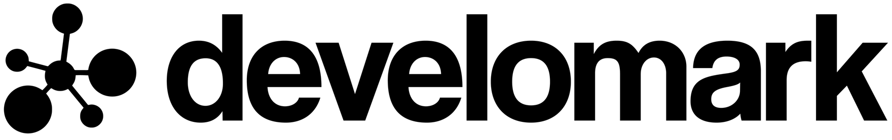 Developmark logo with black text and abstract dot-and-line icon on white background