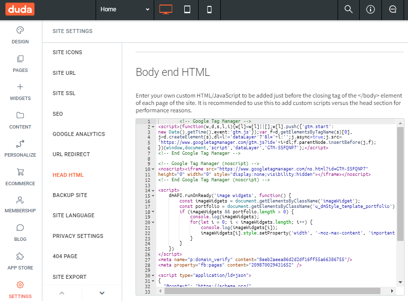 Web page titled “Body and HTML” showing code editor and site navigation sidebar