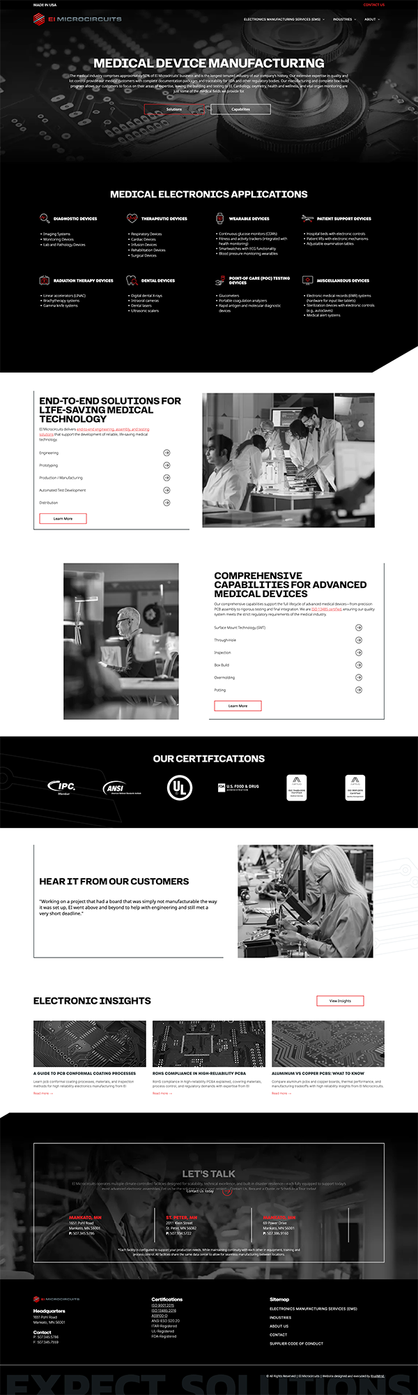 Collage of six dark-themed website screenshots showing a portfolio and blog-style layouts.