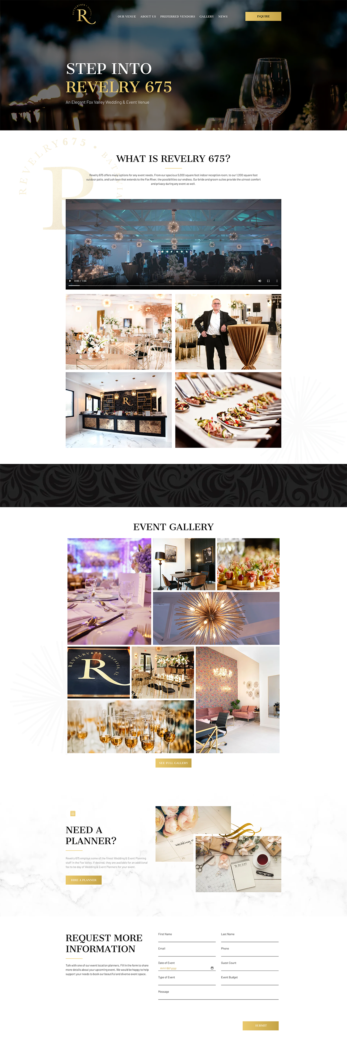 Website landing page with a dark cityscape header, photo collage, and a clean white contact/info section