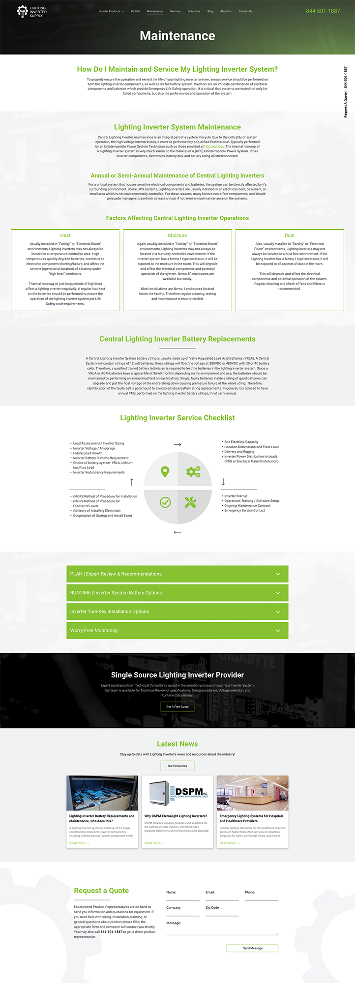 Green-and-white website homepage with Arabic text, navigation sections, feature boxes, and a footer with thumbnails.