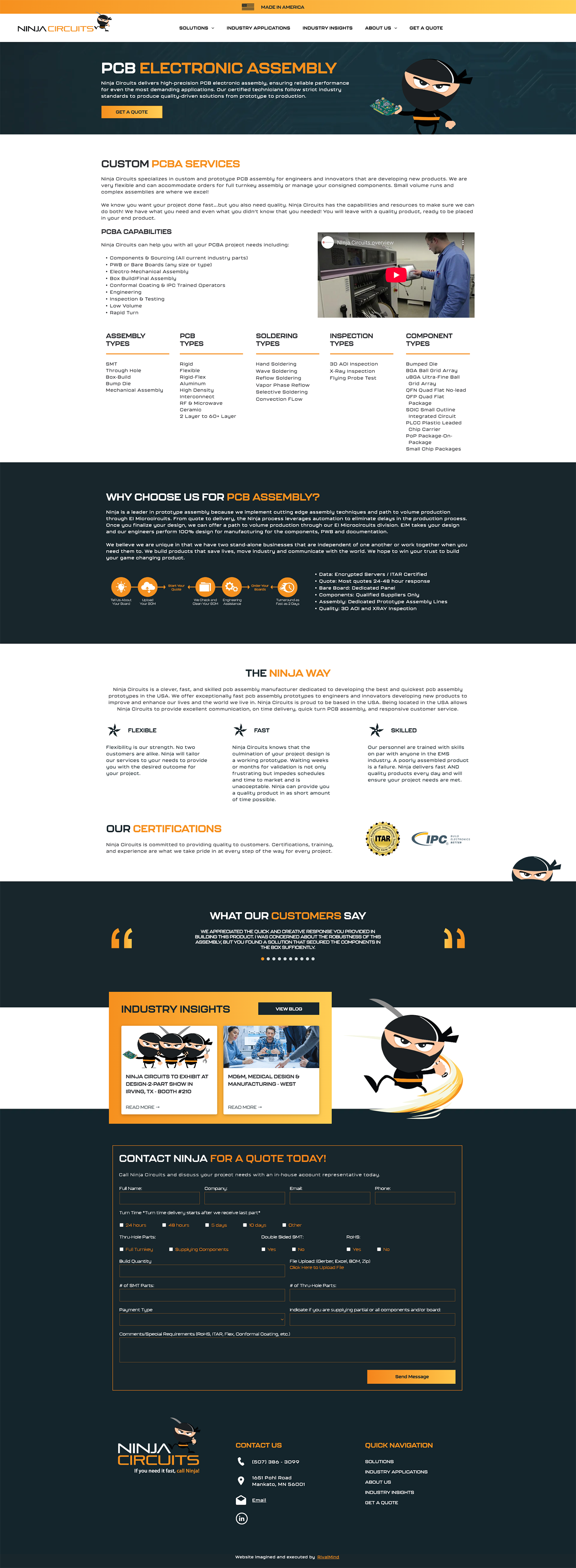 Tall screenshot of a dark-themed website page with orange accents, form fields, and a central image thumbnail.