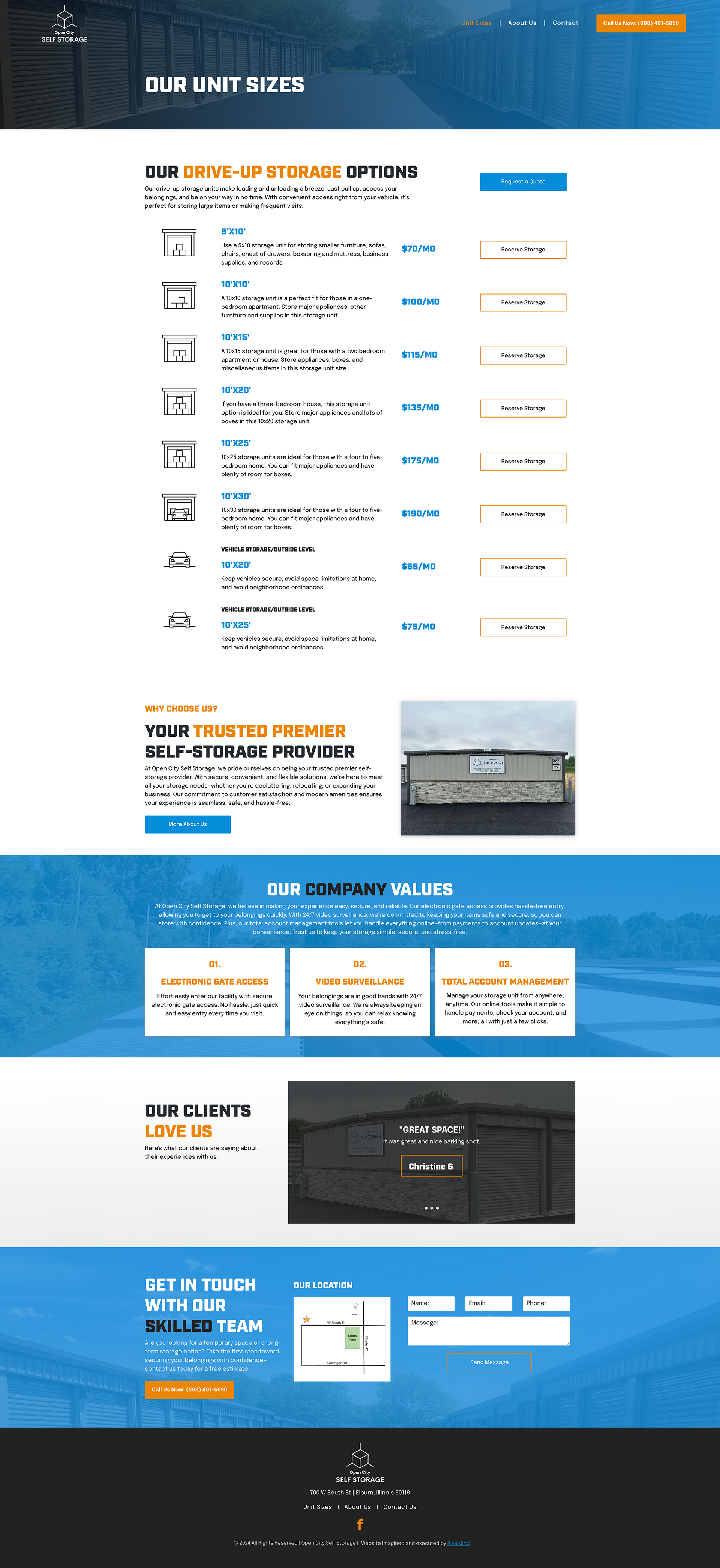 Website homepage with blue header, product listings, a banner image, and blue promotional sections below