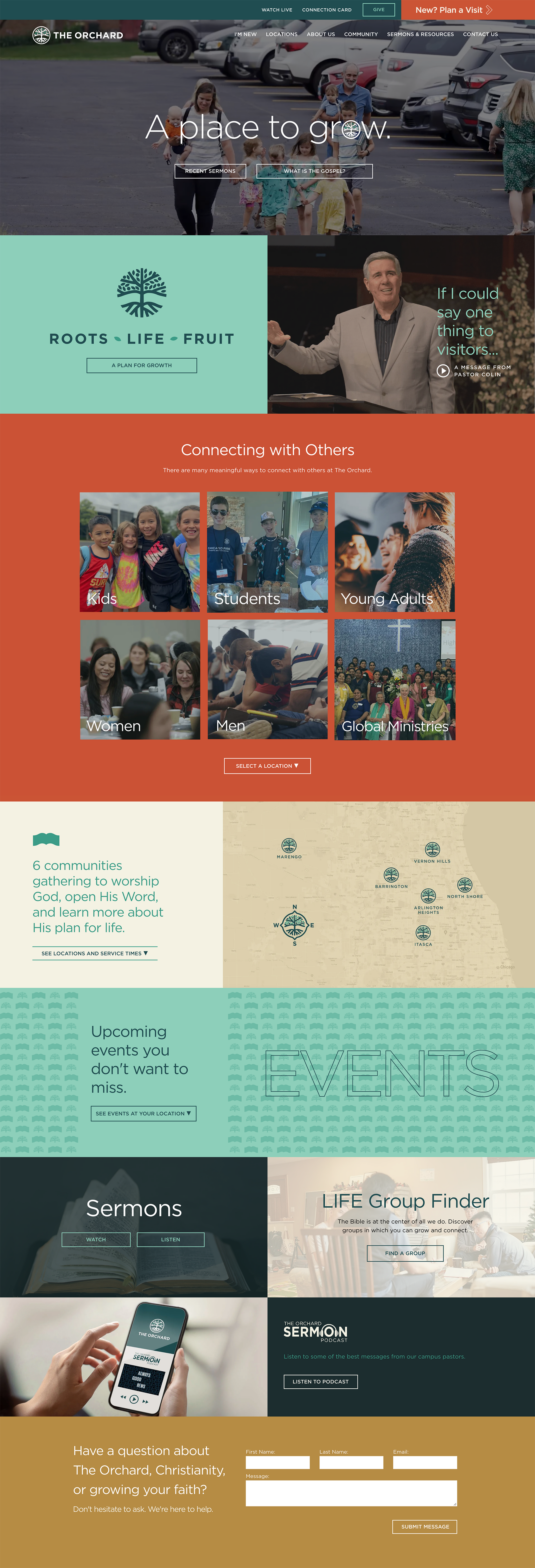 Collage of design mockups in teal, orange, and white, showing photos, icons, and form layouts