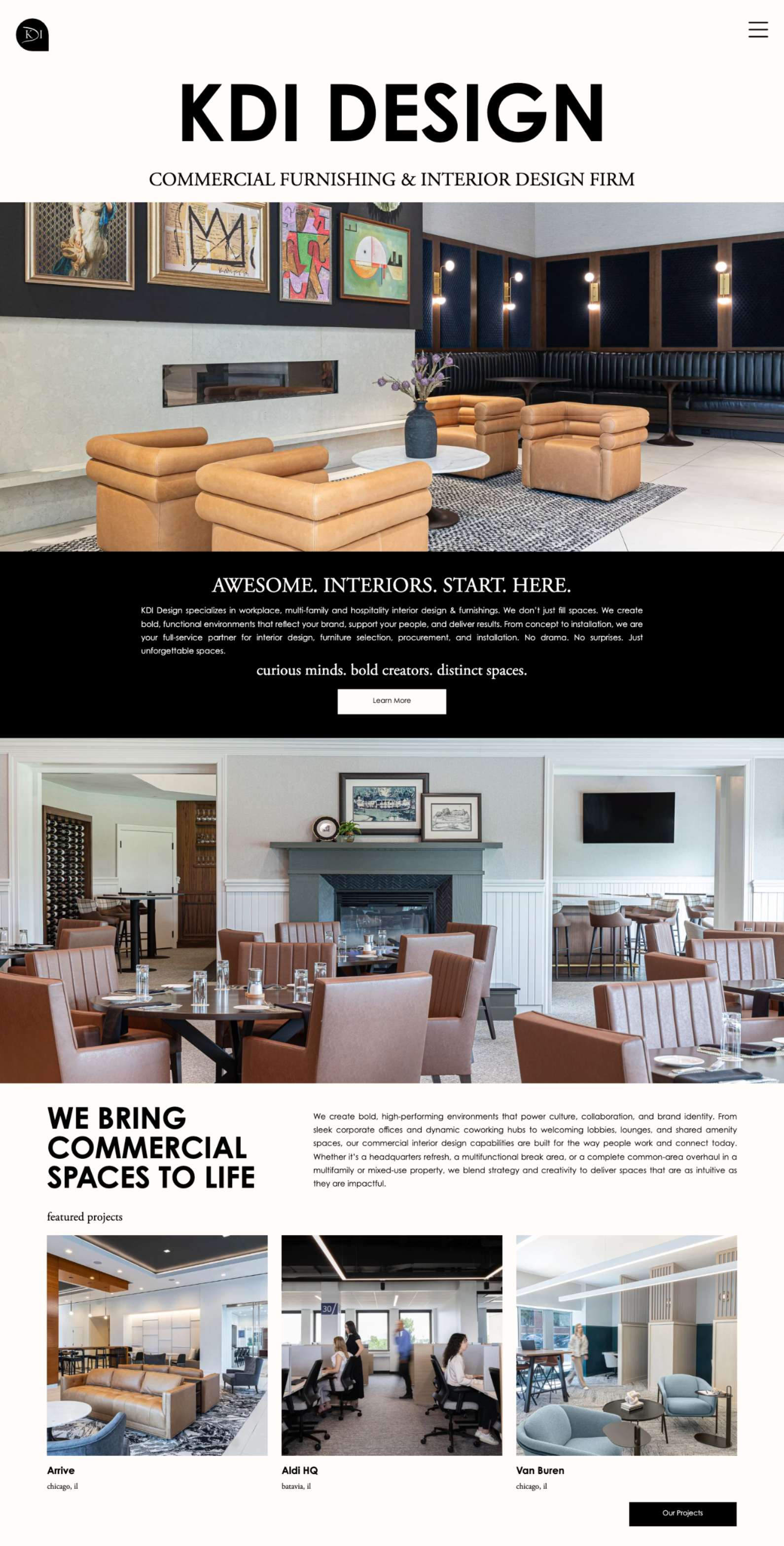 Webpage with blue header, white content sections, photos, and a form near the bottom.