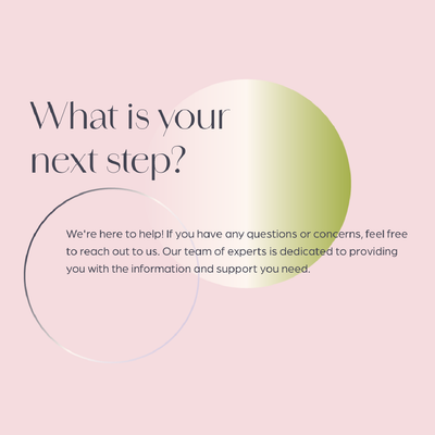 Pink wellness graphic with overlapping circles and text: “What is your next step?”