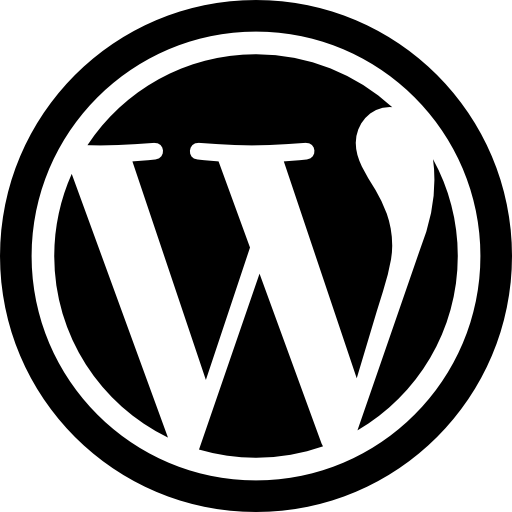 WordPress logo: white stylized W in a black circle with a white outer ring