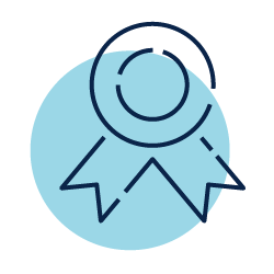 Blue award ribbon icon with a circular medal outline and light blue background circle