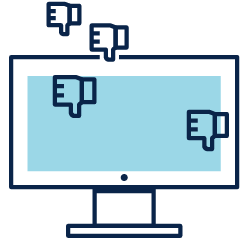 Desktop monitor with blue thumbs-down icons floating around the screen