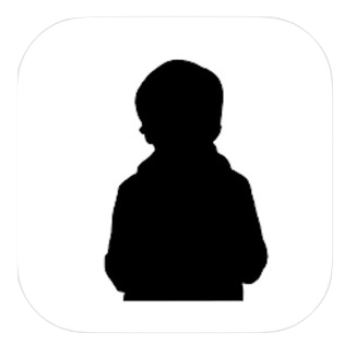 Black silhouette of a person on a white rounded-square background