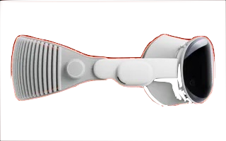 A close up of a virtual reality headset on a red background