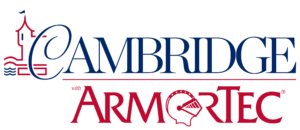A logo for cambridge armortec with a tower on it